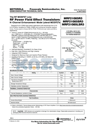 MRF21085 datasheet - RF Power Field Effect Transistors