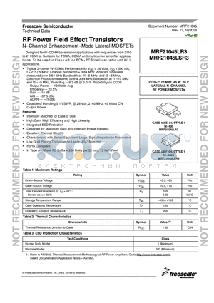 MRF21045LR3_08 datasheet - RF Power Field Effect Transistors N--Channel Enhancement--Mode Lateral MOSFETs