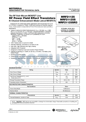 MRF21125 datasheet - RF POWER FIELD EFFECT TRANSISTORS