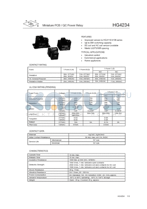 HG4234/009A-H2CCLF datasheet - Miniature PCB / QC Power Relay