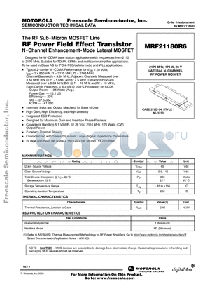 MRF21180 datasheet - RF Power Field Effect Transistor