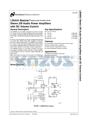 LM4843MH datasheet - Stereo 2W Audio Power Amplifiers with DC Volume Control