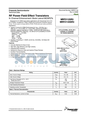 MRF21125R3 datasheet - RF Power Field Effect Transistors