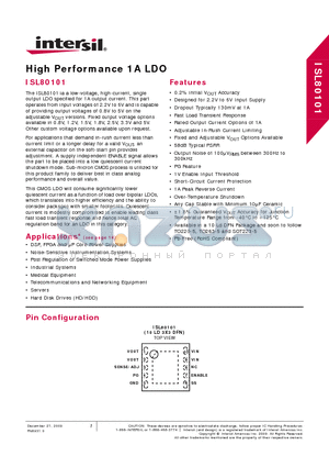 ISL80101 datasheet - High Performance 1A LDO