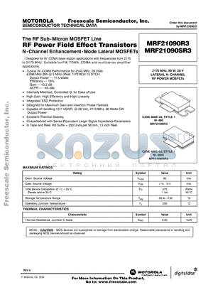 MRF21090R3 datasheet - RF Power Field Effect Transistors