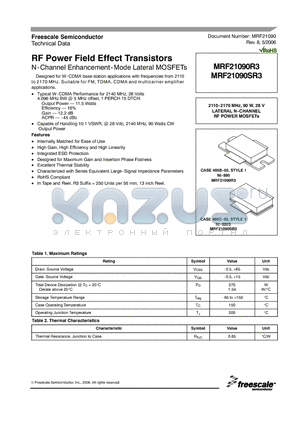 MRF21090R3 datasheet - RF Power Field Effect Transistors