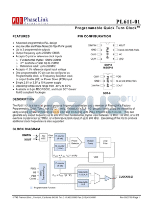 PL611-01 datasheet - Programmable Quick Turn Clock