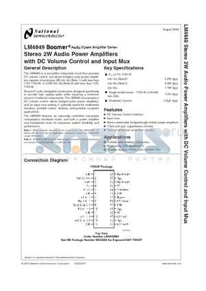 LM4849MH datasheet - Stereo 2W Audio Power Amplifiers with DC Volume Control and Input Mux