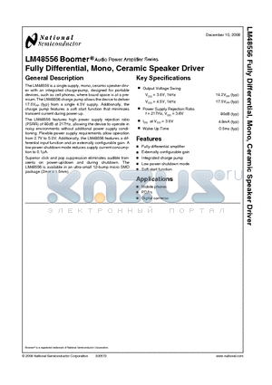 LM48556TLX datasheet - Fully Differential, Mono, Ceramic Speaker Driver