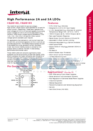 ISL80102 datasheet - High Performance 2A and 3A LDOs