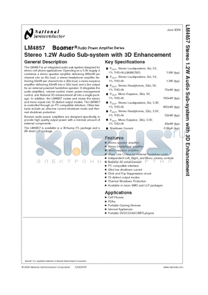 LM4857 datasheet - Stereo 1.2W Audio Sub-system with 3D Enhancement