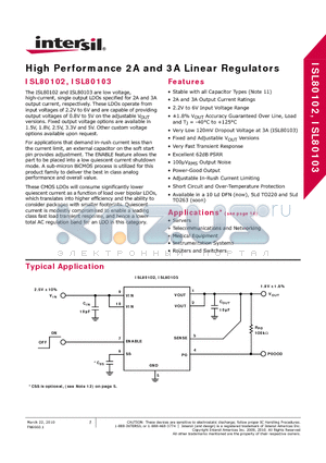 ISL80102 datasheet - High Performance 2A and 3A Linear Regulators