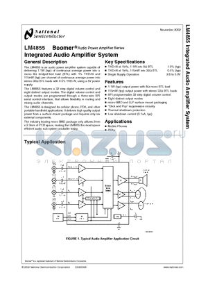 LM4855 datasheet - Boomer AUDIO POWER AMPLIFIER  Integrated Audio Amplifier System