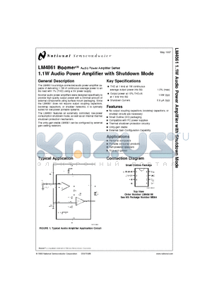 LM4861M datasheet - 1.1W Audio Power Amplifier with Shutdown Mode