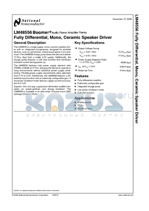LM48556TL datasheet - Fully Differential, Mono, Ceramic Speaker Driver