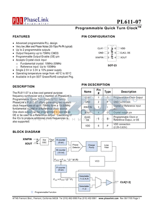 PL611-07XXXTI-R datasheet - Programmable Quick Turn Clock
