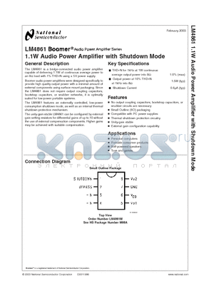 LM4861_03 datasheet - 1.1W Audio Power Amplifier with Shutdown Mode