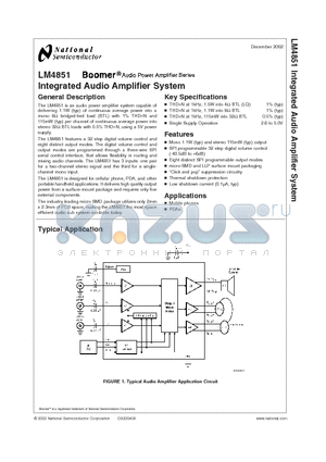 LM4851ITL datasheet - Integrated Audio Amplifier System