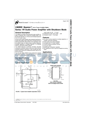 LM4860M datasheet - Series 1W Audio Power Amplifier with Shutdown Mode