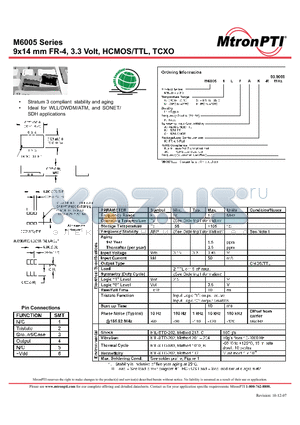 M60051LFAK-R datasheet - 9x14 mm FR-4, 3.3 Volt, HCMOS/TTL, TCXO