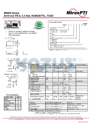 M60051LFBK-R datasheet - 9x14 mm FR-4, 3.3 Volt, HCMOS/TTL, TCXO