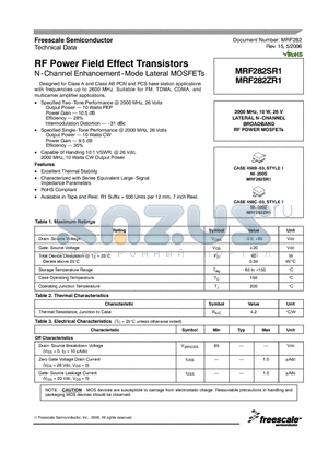 MRF282SR1 datasheet - RF Power Field Effect Transistors