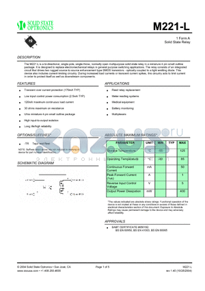 M221-L datasheet - 1 Form A Solid State Relay