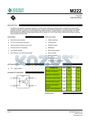 M222 datasheet - 1 Form B Solid State Relay