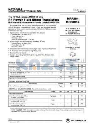 MRF284S datasheet - RF Power Field-Effect Transistors