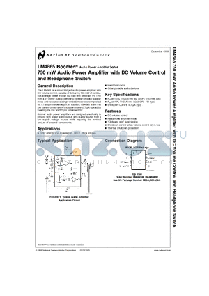 LM4865M datasheet - 750 mW Audio Power Amplifier with DC Volume Control and Headphone Switch