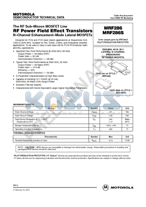 MRF286S datasheet - The RF Sub-Micron MOSFET Line RF Power Field Effect Transistors