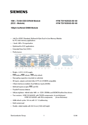 HYM72V1635GS-50 datasheet - 16M x 72-Bit EDO-DRAM Module