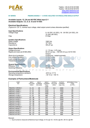 PB42WG-1215E21 datasheet - 1.5 KVDC ISOLATED 10 W REGULATED SINGLE OUTPUT