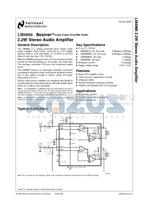 LM4866MTE datasheet - 2.2W Stereo Audio Amplifier