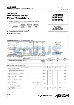 MRF3104 datasheet - MICROWAVE LINEAR POWER TRANSISTORS