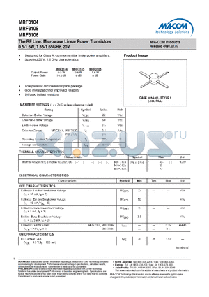 MRF3106 datasheet - The RF Line: Microwave Linear Power Transistors 0.5-1.6W, 1.55-1.65GHz, 20V