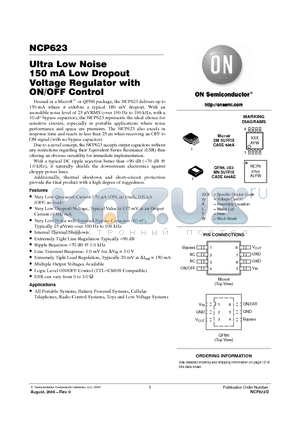 NCP623MN datasheet - Ultra Low Noise 150 mA Low Dropout Voltage Regulator with ON/OFF Control