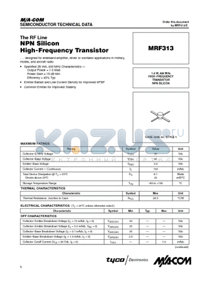 MRF313 datasheet - HIGH-FREQUENCY TRANSISTOR NPN SILICON