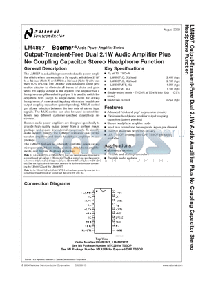 LM4867_02 datasheet - Output-Transient-Free Dual 2.1W Audop Amplifier Plus No Coupling Capacitor Stereo Headphone Function