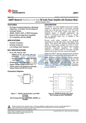 LM4871M datasheet - 3W Audio Power Amplifier with Shutdown Mode