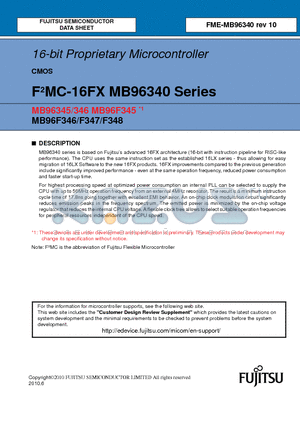 MB96F346YWA datasheet - 16-bit Proprietary Microcontroller