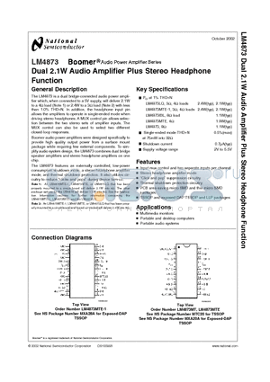 LM4873_02 datasheet - Dual 2.1W Audio Amplifier Plus Stereo Headphone Function