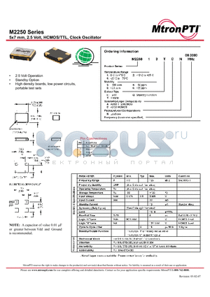 M225013QAN datasheet - 5x7 mm, 2.5 Volt, HCMOS/TTL, Clock Oscillator