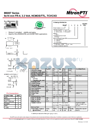 M6007 datasheet - 9x14 mm FR-4, 3.3 Volt, HCMOS/TTL, TCVCXO