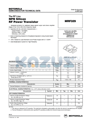 MRF329 datasheet - BROADBAND RF POWER TRANSISTOR NPN SILICON