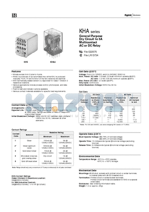 KHAU-11D18B-240 datasheet - General Purpose Dry Circuit to 5A Multicontact AC or DC Relay