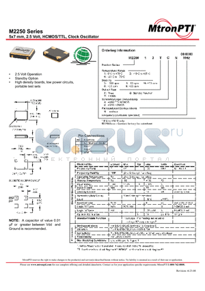 M225013TAN datasheet - 5x7 mm, 2.5 Volt, HCMOS/TTL, Clock Oscillator