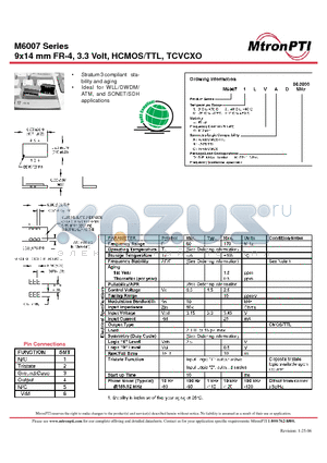 M60072LVBD datasheet - 9x14 mm FR-4, 3.3 Volt, HCMOS/TTL, TCVCXO