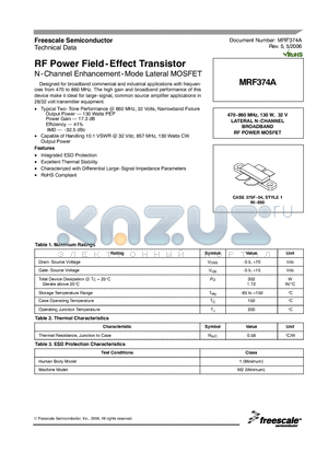 MRF374A datasheet - RF Power Field Effect Transistors