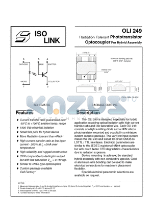 OLI249 datasheet - Radiation Tolerant Phototransistor Optocoupler For Hybrid Assembly